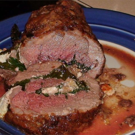 Stuffed Leg of Lamb Stuffed Leg Of Lamb, Emeril Lagasse Recipes, Boneless Leg Of Lamb, Lamb Leg Recipes, Roast Lamb Leg, Lamb Leg, Leg Of Lamb, Lamb Dishes, Blue Plate