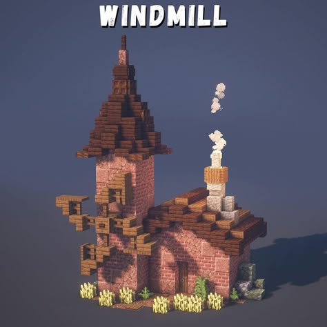 Minecraft Mill, Minecraft Blacksmith Ideas, Medevil Minecraft Houses, Druid Grove, Starter House Minecraft, Villager House, Small Windmill, Minecraft Kingdom, Minecraft Steampunk