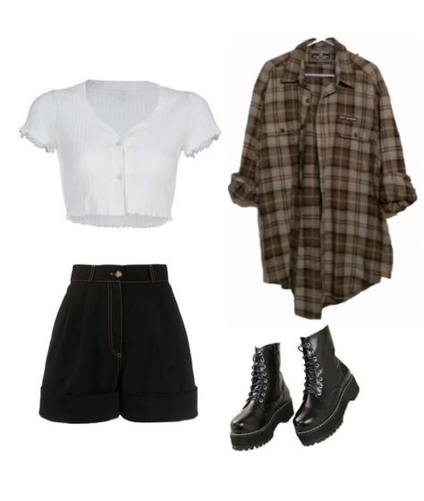 Black boots , White tshirt , black shorts , brown flannel, cute outfit , teenager , Girl Outfits Grunge Png, Prep Grunge Outfits, Grunge Easter Outfit, Grunge Beach Outfit Summer, Soft Grunge Spring Outfits, Summer Alt Outfits Shorts, Grunge Fits Summer, Dark Aesthetic Outfits Summer, Soft Grunge Aesthetic Outfits Summer