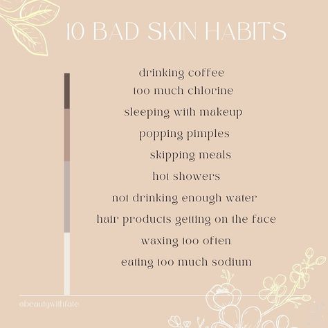 Fate | Beauty with Fate 💖 on Instagram: “10 bad skin habits 🧚🏼‍♂️ __________________________________________________ 10 malos hábitos para la piel 🧚🏼‍♂️ . . #skincare #wellness…” Bad Skincare Habits, Bad Skincare, Face Wax, Skincare Wellness, Bad Skin, Brightening Skincare, Skincare Habits, Not Drinking Enough Water, Bad Habits