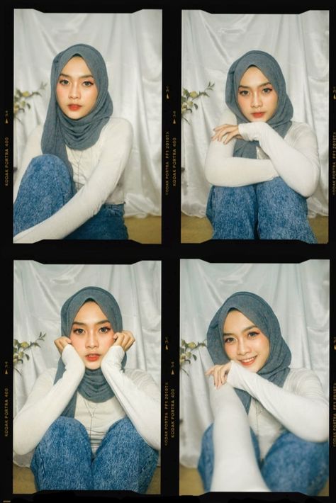 #photoshoot #photoshootideas Pose Selfie Hijab, Selfie Ideas Hijab, Self Photoshoot Ideas, Self Photoshoot, Half Photo, Ootd Selfie, Hijab Trends, Celana Jeans, Muslim Fashion Dress