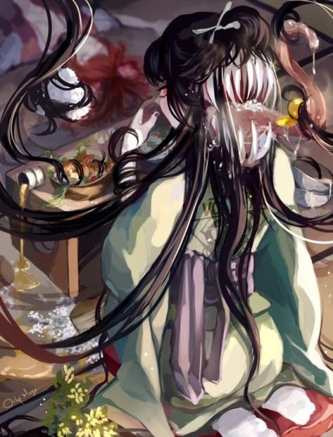 Futakuchi Onna, Japanese Mythical Creatures, Japanese Urban Legends, Chat Background, Japanese Monster, Japanese Mythology, Anime Monsters, Japanese Folklore, Urban Legends