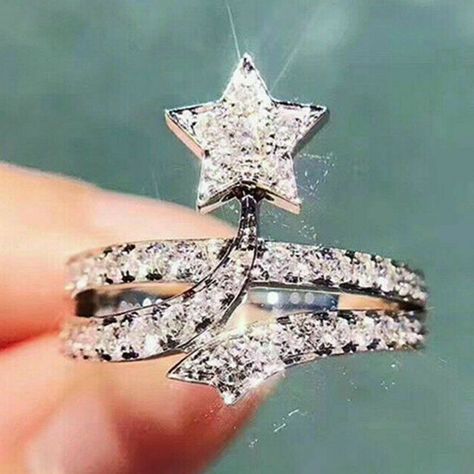 "Fashion Star Shaped 925 Silver Plated Wedding Ring, Fb16fa1066 Metal: 925 Sterling Silver Plated Stone: Cubic Zirconia Best Quality Available Ring Size: 6, 7, 8, 9 Gift For Women, Christmas, Birthday, Vacation, Mother's Day, Valentine's Day, Wedding, Engagement , Bridal, Promise, Anniversary, Party Thank You For Visitng!" Ladies Silver Rings, Fashion Star, Trendy Ring, Party Rings, Luxury Rings, Wedding Band Sets, Cubic Zirconia Rings, Wedding Rings For Women, Star Shape