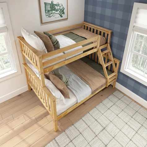 Harriet Bee Bolles Twin Over Full Solid Wood Standard Bunk Bed & Reviews | Wayfair Kids Bunk Bed Ideas For Small Rooms, Small Room Bunk Bed Ideas, Bunk Bed Ideas For Adults, Bunk Beds Small Room, Kids Beds For Boys, Bunk Bed Plans, Diy Bunk Bed, Bunk Beds Built In, Twin Over Full Bunk Bed