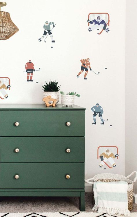 Baby Nursery Murals, Hockey Nursery, Hockey Decals, Boys Room Decals, Hockey Wall Art, Hockey Bedroom, Boys Room Wall Decor, Playroom Wall Decals, Hockey Room