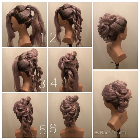 Elaborate Updo Long Hair, Updos On Mannequins Step By Step, Updo On Mannequin, Mannequin Updo Cosmetology, Goth Updo Hairstyles Long Hair, Skills Usa Cosmetology Updo, Creative Updos For Long Hair, Updo Competition, Step By Step Updos