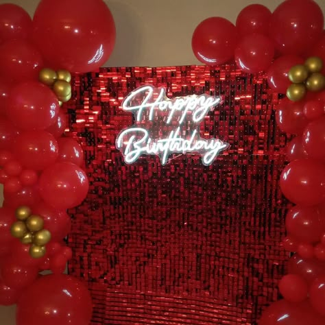 Balloon Decor @nes.events on Instagram Red Hot Party Theme, Red Birthday Decoration Ideas, Red Party Aesthetic Ideas, Red 30th Birthday Ideas, Red And Black Sweet 16 Cake, Red Theme Party Decorations, All Red Birthday Party, Red Party Theme Ideas, Red 21st Birthday Party Ideas