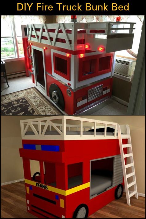 Kids Love Bunk Beds, But You Don't Have to Spend a Lot of Money to Make Them Happy Truck Bed Ideas, Fire Truck Bed, Firetruck Bed, Bunk Beds Small Room, Loft Bed Plans, Diy Loft Bed, Diy Kids Furniture, Bunk Beds With Stairs, Space Bedding