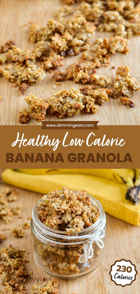 Enjoy the delicious taste of Banana Granola, perfect for breakfast or dessert, made with wholesome oats, ripe bananas, and maple syrup for a tasty, low-calorie treat. Oat Banana Recipes, Oat Banana Bars, Banana And Oats Recipes Healthy, 1 Ripe Banana Recipes Healthy, Recipes To Make With Ripe Bananas, Health Granola Recipes, Recipes With Bananas And Oats, Banana Honey, Granola Healthy Recipe