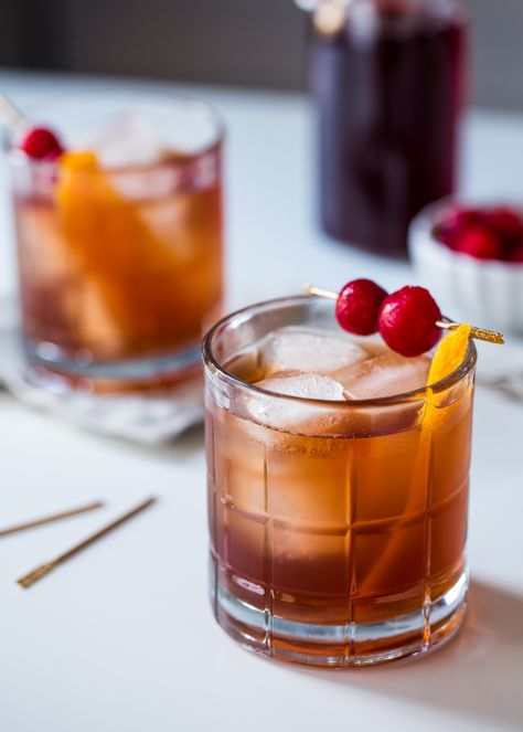 Tart Cherry Old Fashioned is a tart twist on a classic cocktail featuring Montmorency tart cherry juice, bourbon and a few dashes of cherry bitters. Cherry Old Fashioned, Tart Cherries Recipes, Old Fashioned Drink, Tart Cherries, Tart Cherry Juice, Bourbon Drinks, Cocktails And Mocktails, Best Cocktail Recipes, Cherry Recipes