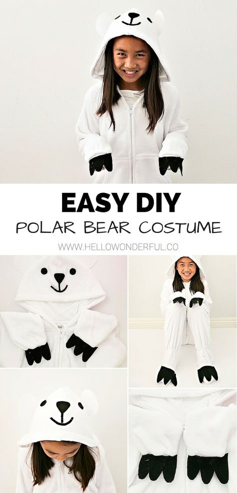 Easy DIY Polar Bear Costume #halloweenkids #kidshalloween #diycostumes #polarbearcostume #kidshalloweencostume #halloweencostumekids Bear Costume Aesthetic, Bear Costume Womens, Bear Costume Diy, Diy Polar Bear, Polar Bear Diy, Icee Polar Bear, Polar Bear Costume, Fun Ideas For Kids, Costume Aesthetic