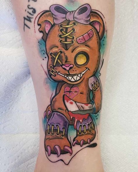 Evil Teddy Bear Tattoo, Teddy Bear Tattoo Designs, Into Tattoo, Tattoo Evil, Bear Tattoo Ideas, Bear Tattoo Meaning, Evil Teddy Bear, Teddy Bear Tattoo