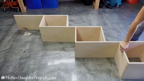 Learn how to make a shelf or bookshelf out of one sheet of plywood. This is a great place to display your collection of books, lego, and more! Plywood Bookshelf, Plywood Shelf, Wooden Kitchen Signs, Make A Closet, Builder Grade Kitchen, Cat Wall Shelves, Plywood Shelves, Vintage Couch, Mirror Frame Diy