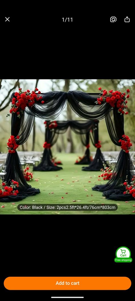 Black Silver And Red Wedding, Valentine Day Wedding Ideas, Black And Red Wedding Theme Decor, Black Red And Silver Wedding, Black White And Red Wedding Theme, Black And Red Themed Wedding, Black And Red Wedding Reception, Red And Black Wedding Decorations, Red White Black Wedding