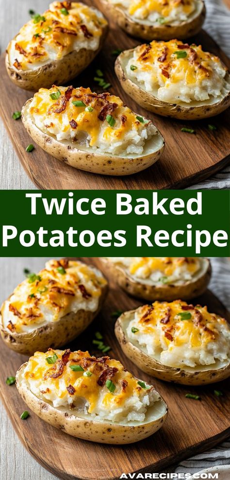 Enjoy a classic twist on baked potatoes with this recipe. The potatoes are baked, scooped, and mixed with savory ingredients, then returned to their skins for a deliciously cheesy treat. Double Baked Potatoes, Easy Twice Baked Potatoes, Twice Baked Potatoes Recipe, Best Twice Baked Potatoes, Cream Cheese Potatoes, Fresh Herb Recipes, Potato Filling, Stuffed Baked Potatoes, Dried Potatoes