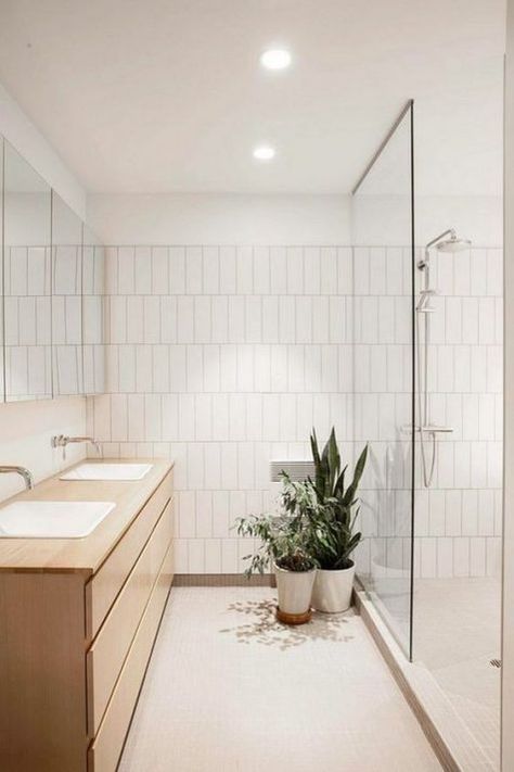 Shower Makeover, Minimalism Living, Tiled Bathroom, Sunken Living Room, Scandinavian Bathroom, Interior Vintage, Bad Inspiration, Gorgeous Bathroom, Subway Tiles