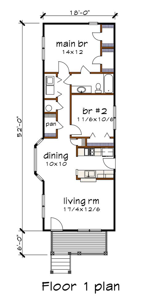 Cottage Colonial, Shotgun House Plans, Adu Plans, 800 Sq Ft House, Colonial Cottage, Narrow House Plans, Small Cottage House Plans, Southern Style House Plans, Small Floor Plans