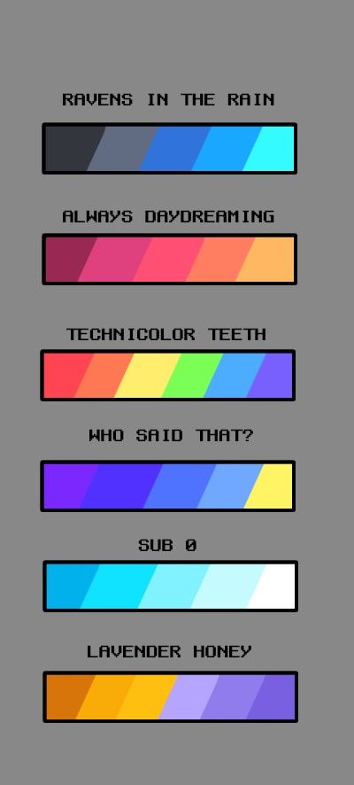 3 Color Pallete Colour Schemes, Drawing Color Pallete, Pixel Art Pallet, Color Palette Tumblr, Pixel Pallete, Holo Color Palette, Color Palette Challenge Art, Thermal Color Palette, Color Wheel Design Ideas