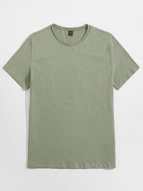 Olive Green Basics  Short Sleeve Cotton Plain  Embellished Slight Stretch Summer Men Tops Shein Men, Men Tops, Shein Style, Classic Man, Sleeve Cotton, Mens Summer, Mens Tees, White Undershirt, Olive Green