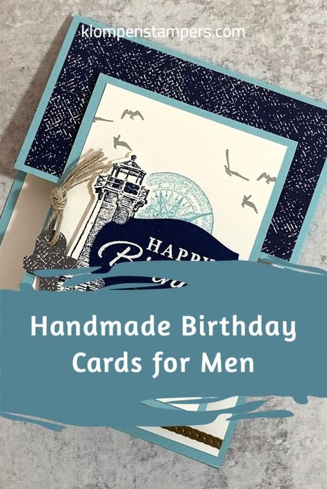 Do you need some birthday card ideas for the guys in your life? This handmade birthday card is a great fun fold card to make and super easy. This card features the Stampin’ Up! High Tide stamp set but I’ve got other examples on the blog that use other stamps. Check it out at www.klompenstampers.com #handmadebirthdaycards #diybirthdaycards #birthdaycardsforhim #masculinecards #jackiebolhuis #klompenstampers #stampinupcards #hightidestampinup Handmade Birthday Cards For Husband Ideas, Stampin Up Husband Birthday Card, Male Homemade Birthday Cards, Male Birthday Cards Handmade For Men Diy, Masculine Fun Fold Cards, Birthday Cards For Guys Handmade, Men’s Birthday Card Ideas, Men’s Birthday Cards Diy, Male Birthday Cards Stampin Up Simple