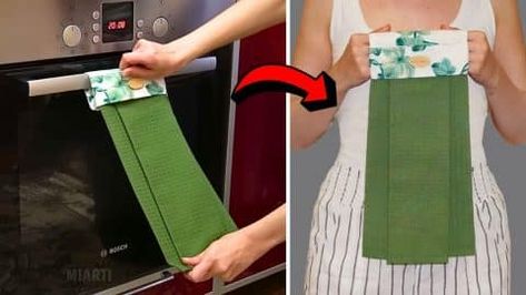 How to Sew a Hanging Kitchen Towel in 5 minutes | DIY Joy Projects and Crafts Ideas Kitchen Towel Holder Pattern, Towel Belt, Dish Towels Diy, Towel Hanging Ideas, Hand Towels Diy, Towel Holder Diy, Kitchen Towels Diy, Kitchen Towels Crafts, Kitchen Towels Hanging