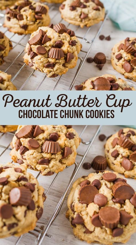 Peanut Butter Cup Cookies, Reeses Cups, Peanut Butter Chocolate Chip Cookies, Low Carb Cookies, Gourmet Cookies, Peanut Butter Cup, Peanut Butter Cookie Recipe, Chocolate Chunk, Chocolate Chunk Cookies