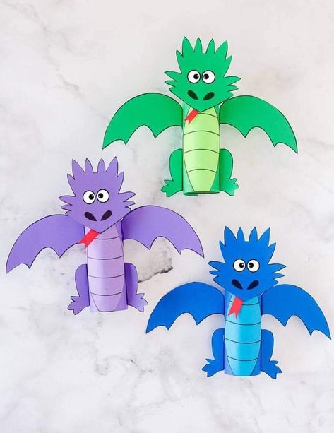 Dragon Crafts Preschool, Dragon Paper, Craft Projects For Adults, Diy Preschool, Chinese New Year Crafts, Dragon Crafts, Toilet Paper Roll Crafts, Animal Crafts For Kids, Paper Roll Crafts