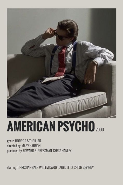 AMERICAN PSYCHO minimalist poster American Pshyco, Netflix Hacks, Movies To Watch Teenagers, Movie Card, Willem Dafoe, Thriller Movies, Christian Bale, Jared Leto, Minimalist Poster