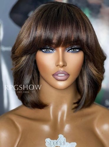 Sophisticated - WIG Wavy Layered Bob, 5x5 Lace Closure Wig, Hair Jazz, Bang Hairstyles, Brown With Blonde Highlights, Well Dressed Women, Bob With Bangs, 100 Human Hair Wigs, Human Virgin Hair