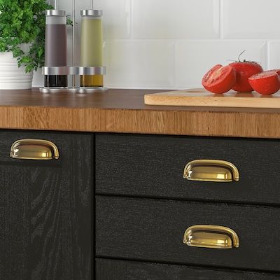 Handles & Knobs For Kitchen Drawers and Cabinets - IKEA Cup Pulls Kitchen, Armoire Ikea, Cabinet Cup Pulls, Kitchen Drawer Pulls, Kitchen Cabinet Drawers, Kitchen Knobs, Brass Cabinet Pulls, Brass Drawer Pulls, Cup Pulls