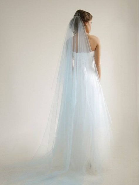 Blue Dress Ideas, Wedding Veils With Hair Down, Bridal Veil Blusher, Beach Wedding Veil, Wedding Veil Blusher, Wedding Dresses Blue, Veil Blusher, Unique Veil, Veil With Blusher