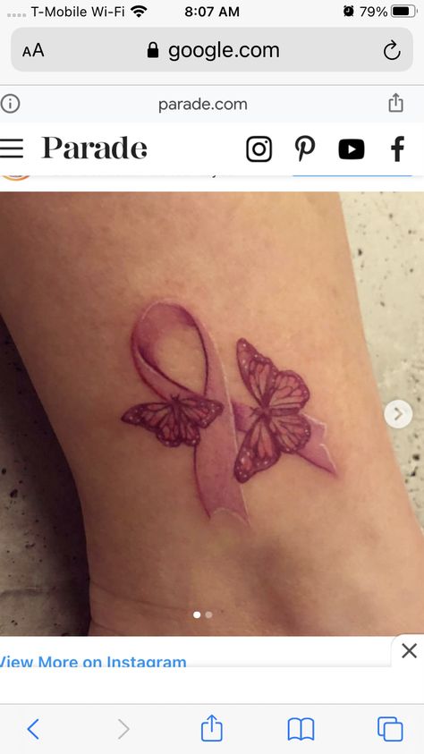 Butterfly With Pink Ribbon Tattoo, Pink Ribbon Tattoos Survivor, Spinal Fusion Tattoo, Bc Tattoo, Pink Ribbon Tattoos, Survivor Tattoo, Mastectomy Tattoo, Awareness Tattoo, Ribbon Tattoos