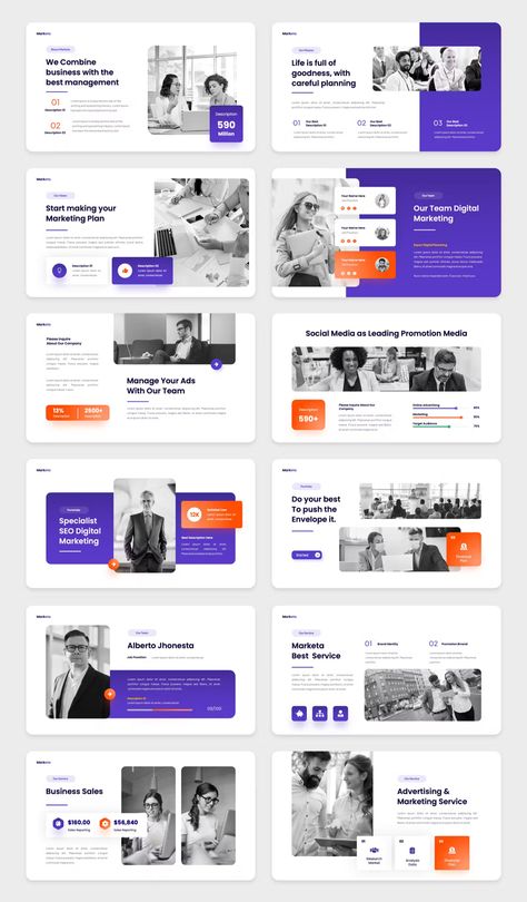 Digital Marketing PowerPoint Template. 20+ Slides. Elegant Brochures, Graphic Design Cv, Marketing Powerpoint, Keynote Design, Presentation Slides Design, Profile Template, Marketing Presentation, Presentation Design Layout, Portfolio Photography