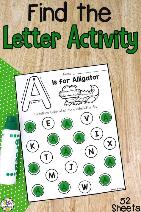 These letter recognition worksheets will help your kids practice identifying and finding capital and lowercase letters. Pre K Letter Recognition Worksheets, Beginning Letter Recognition Activities, Letter Recognition Worksheets Free, Letter Identification Preschool, Preschool Letter Recognition Worksheets, Teaching Letter Recognition Preschool, Letter A Recognition Activities, Identifying Letters Activities, Letter Review Activities For Preschool