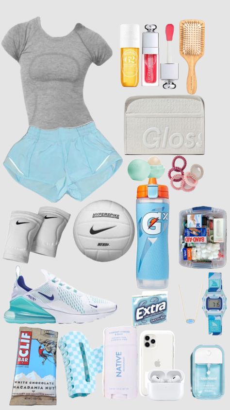 #myfirstshuffle Volleyball Practice Outfit Ideas, Volleyball Outfits With Leggings, Sporty Preppy Outfits, Outfit For Volleyball, Preppy Volleyball Outfit, Stuff To Keep In Your Volleyball Bag, Cute Basketball Outfits, Sports Outfits Aesthetic, Volley Ball Fits