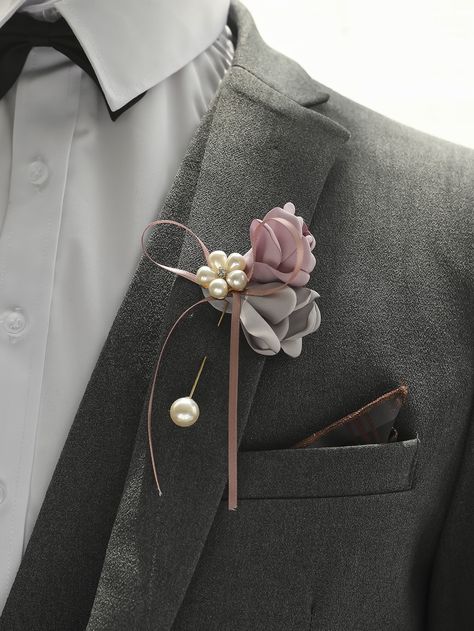 Brooch Boutonniere, Lapel Flower, Prom Flowers, Button Holes, Groom Outfit, Flower Decor, Stylish Wedding, Pearl Flower, Boutonniere