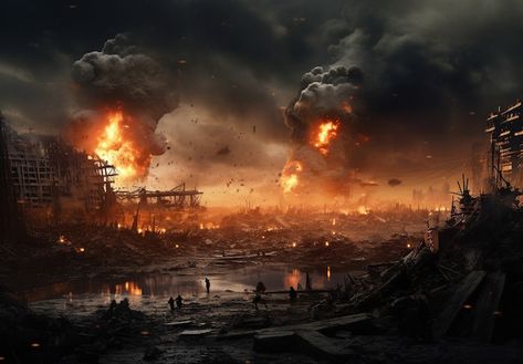 A city is destroyed by fire and the sky is dark and cloudy generative ai image | Premium AI-generated image Apocalypse Landscape, Gaming Center, Space Ships Concept, Space Ship Concept Art, Apocalypse Art, Beach Background Images, Artwork Ideas, Studio Backdrops, Beach Background