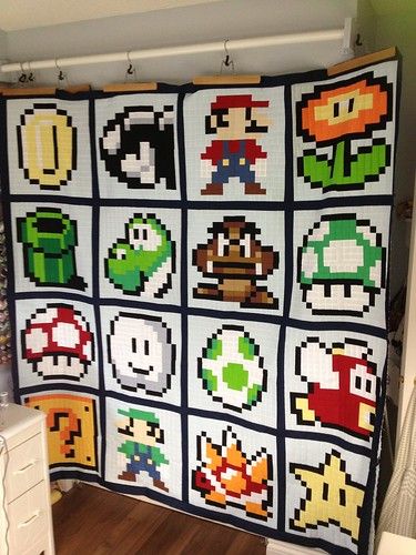 Mario Quilt Pattern, Mario Blanket, Mario Quilt, Pixel Quilt, Pixel Quilting, Freezer Paper, Crochet Quilt, Manta Crochet, Mario Brothers