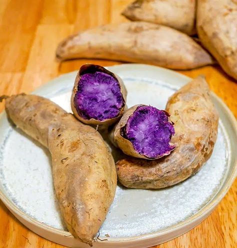 Okinawa Sweet Potato, Curried Salad, Potato Scones Recipe, Japanese Purple Sweet Potato, Okinawan Sweet Potato, Sweet Potato Salad Recipe, Korean Sweet Potato, Sweet Potato Recipes Healthy, Twice Baked Sweet Potatoes