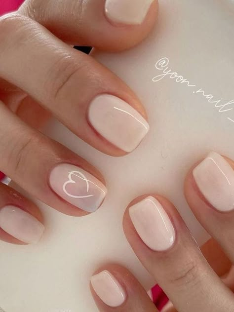 French Manicure With Heart Design, Nude Valentines Nails, Heart Nail Designs, Pink Glitter Nails, February Nails, Glittery Nails, Nude Nail Designs, Subtle Nails, Already Gone