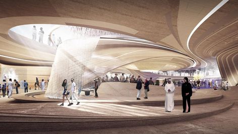 10 Design Reveals a Wall-Less Experience For An Expo Pavilion Expo Pavilion Architecture, Expo Pavilion, Atrium Design, Museum Plan, Pavilion Architecture, Parametric Architecture, Ceiling Design Bedroom, Hospital Interior Design, Texture Abstract