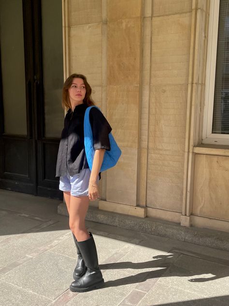 Copenhagen Scandi style inspo for summer or fall. Knee high boots with boxer shirts and oversized shirt Summer To Fall, Outfit Idea, Fall Outfit, Autumn Summer, Fall Outfits, Spring Summer, Ootd, How To Wear, On Instagram