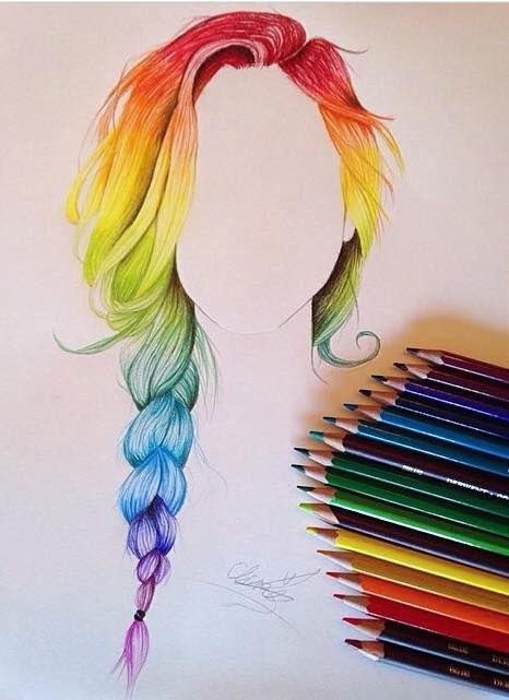 Rainbow colours Easy Pencil Drawings, Eye Tutorial, Amazing Drawings, Rainbow Hair, Beautiful Drawings, How To Draw Hair, Hair Art, A Drawing, Pencil Art