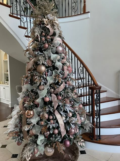 White Silver Rose Gold Christmas Tree, Blush And Green Christmas Tree, Rose Gold And Green Christmas Tree, Rose Gold And Sage Green Christmas Tree, Dusty Rose Christmas Tree, Rose Gold And Burgundy Christmas Tree, Rose Gold Christmas Tree Ideas Themed, Gold Pink Christmas Tree, Adventes Vainags