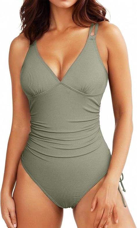 Aleumdr Sexy One Piece Swimsuit for Women Ruched Tummy Control Bathing Suit V Neck Tie Side Swimwear (Available in Plus) at Amazon Women’s Clothing store Swimsuit For Women, Monokini Swimsuits, Monokini, Bathing Suit, One Piece Swimsuit, Neck Tie, Bathing Suits, Clothing Store, Swimming