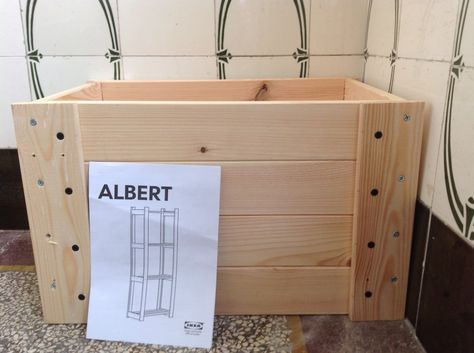 Wooden crates were sold out at my local IKEA, so I decided to buy the ALBERT shelving unit and "compress" it into a DIY crate. Ikea Hejne, Ikea Storage Cubes, Ikea Bookshelf Hack, Hackers Ikea, Ikea Storage Cabinets, Ikea Expedit, Diy Crate, Ikea Finds, Ikea Ideas