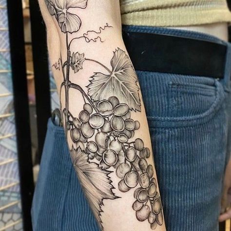 45+ Amazing Grapes Tattoos Designs with Meanings, Ideas, and Celebrities 4 Grape Vine Tattoo, Vine Tattoo Ideas, Watermelon Tattoo, Eyeball Tattoo, Strawberry Tattoo, Horse Tattoo Design, Fruit Tattoo, Vine Tattoo, Making Wine