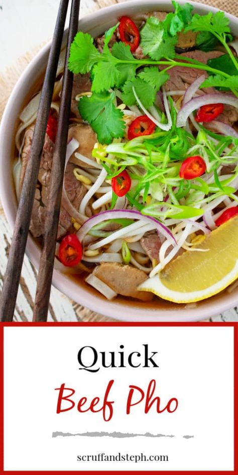 Easy Beef Pho, Beef Pho Recipe, Homemade Pho, Pho Soup Recipe, Beef Chuck Steaks, Pho Broth, Vietnamese Beef, Pho Noodles, Vietnamese Pho