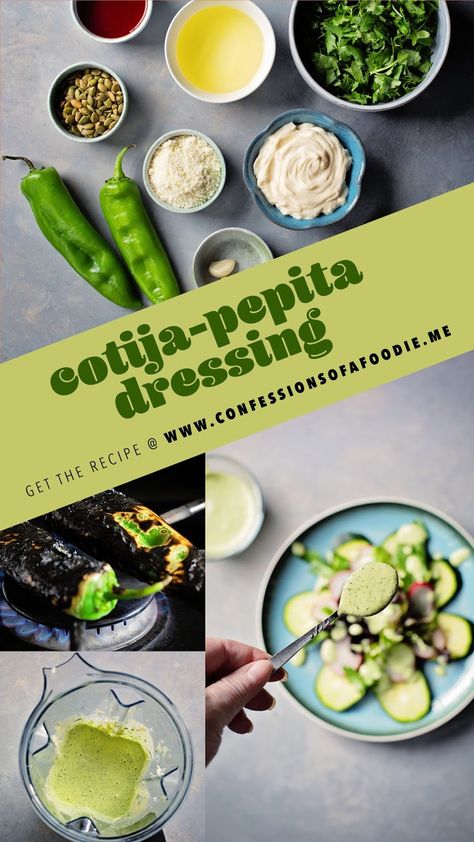 Cotija-Pepita Dressing Cilantro Pepita Dressing, Texmex Recipes, Cilantro Dressing Recipe, Taco Salad Dressing, Battered Fish Tacos, Beer Battered Fish Tacos, Cilantro Dressing, Fish Taco, Salad Dressing Recipes Homemade