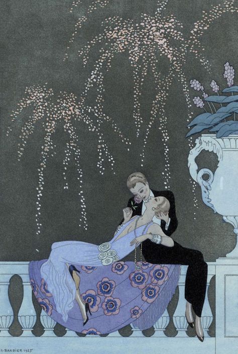 George Barbier, Le Feu (The Fire), lithograph from Falbalas et Fanfreluches, Almanach des Modes Presentes, Passees et Futures, 1925. Arte Art Deco, Art Deco Illustrations, Art Deco Illustration, Art Deco Print, Art Deco Posters, 1920s Art, Illustration Vintage, 1920s Art Deco, Estilo Art Deco